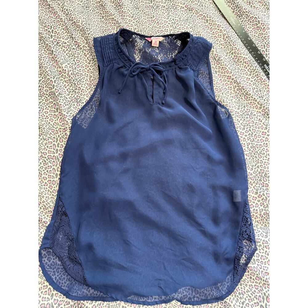 Y2k 2000s Candies Sleeveless‎ Top Cami Women's Med Sheer Lace Blue Romantic